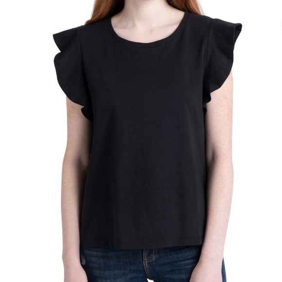 Ecothreads Black Ruffle Sleeve Organic Cotton Size Medium Women's Top EUC Soft - Picture 7 of 7